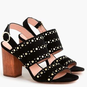 J. Crew Black Suede Studded Block Heel Sandals